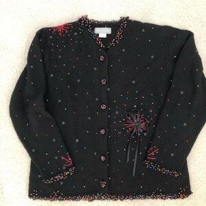 VINTAGE 90’s Ann Trinity Black Cardigan with Colorful Beads